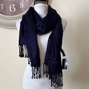 New INC International Concepts Deep Blue Fringe Scarf. 21/ 71 in.